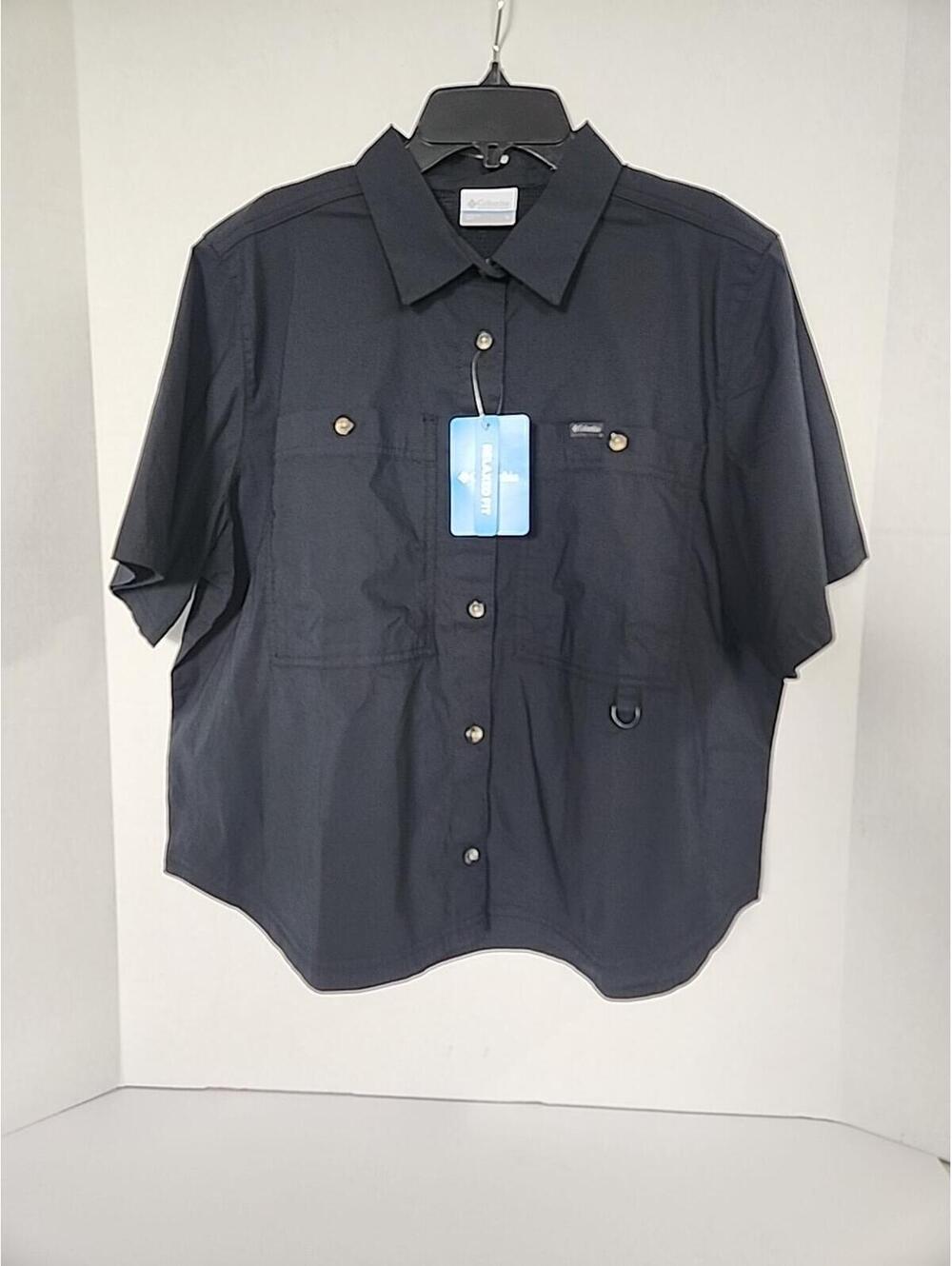 Columbia Women's Brea Falls Woven Short Sleeve Shirt Size M Medium Black Pockets